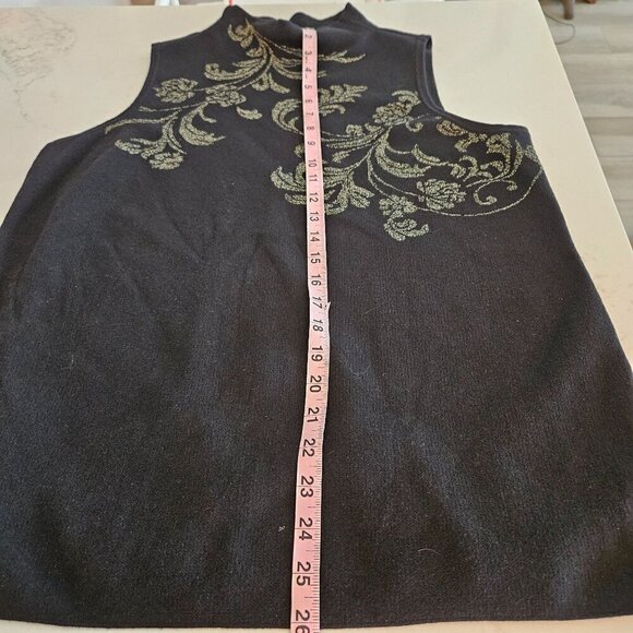 Chico's Lurex Scroll Print Sweater Tank Gold Detail Sleeveless Size 2 US Large - Picture 8 of 10